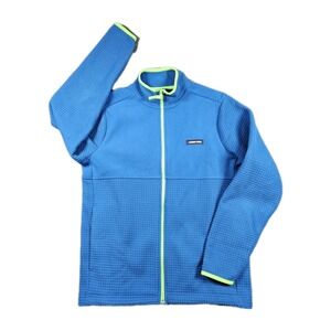 Lands' End Womens Small ThermaCheck Grid Fleece Full Zip Jacket Blue